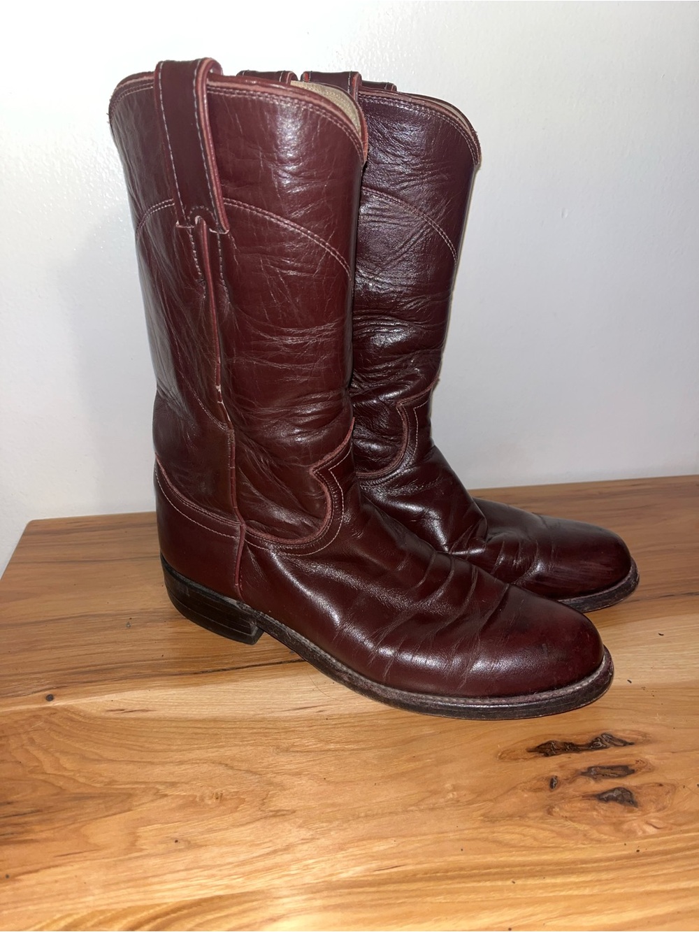 Justin Boots L3068 Western Cowboy Boots Maroon Leather Size 6.5 Women (4.5 Boys)